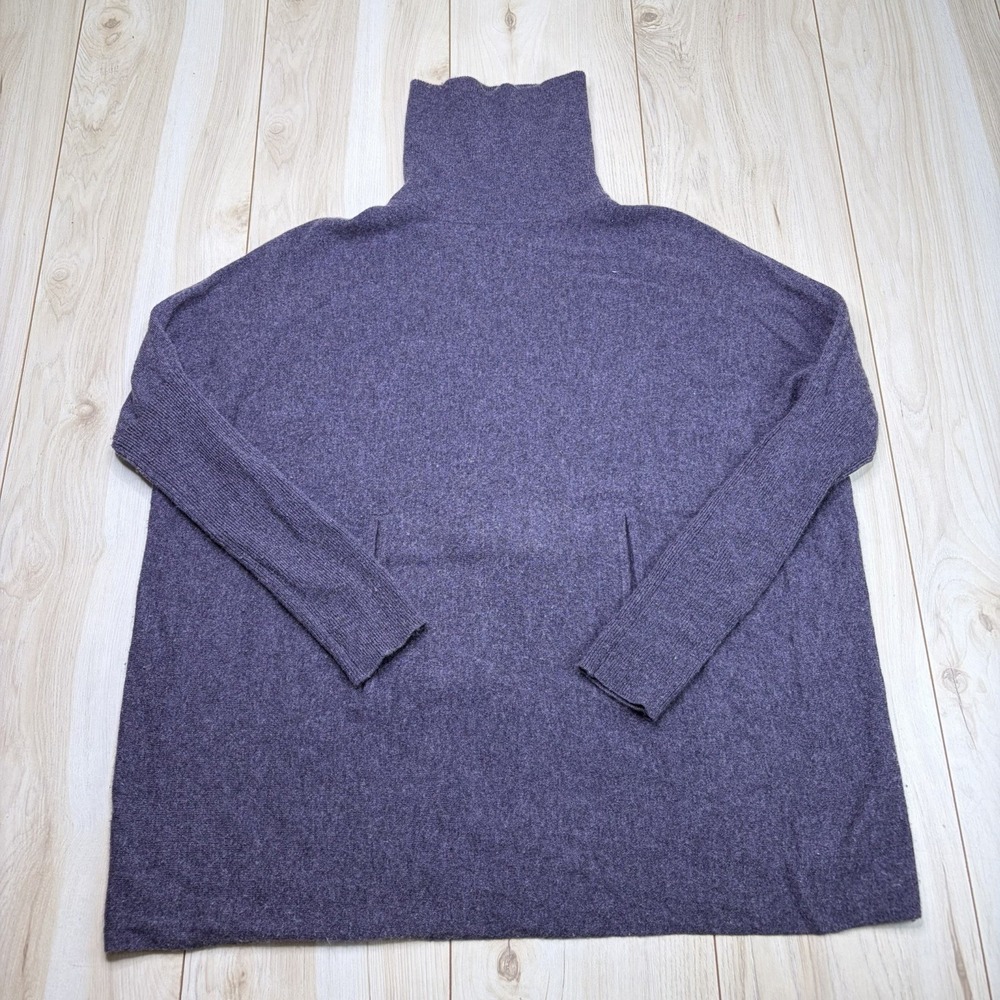 Garnet Hill Women's Oversized Turtleneck Cashmere Wool Sweater Purple Small